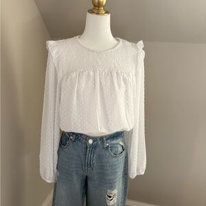 Women's White Swiss Dot Long Sleeve Blouse